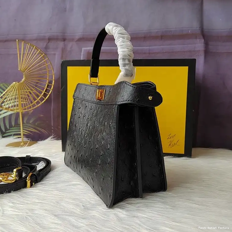 Affordable HOT In Black ISeeU Peekaboo Fendi Leather Ostrich Petite Bag 0704
